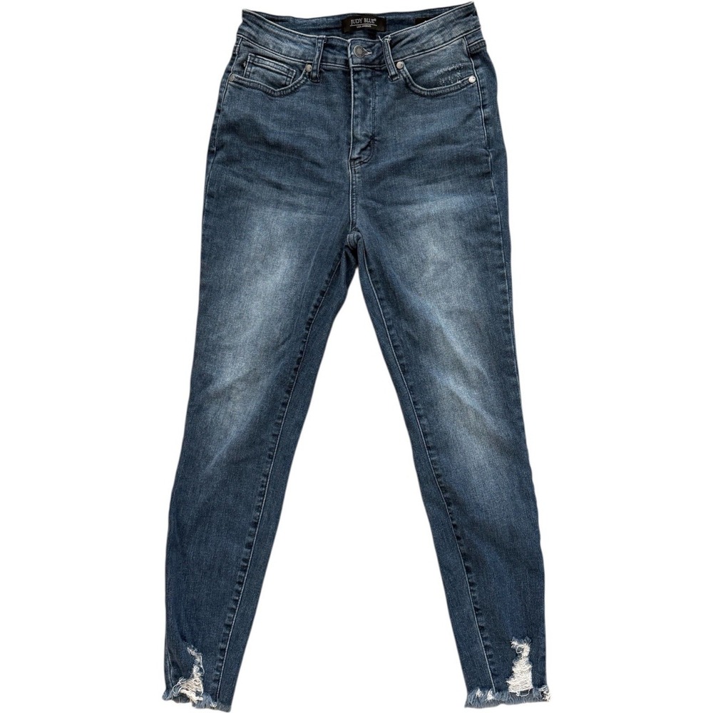 Judy Blue Skinny Fit Dark Wash Distressed Raw Hem Jeans 5/27 JB88426 Women's